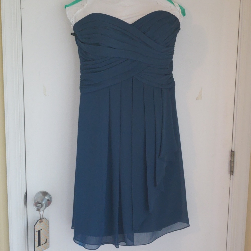 David's bridal teal strapless bridesmaid dress